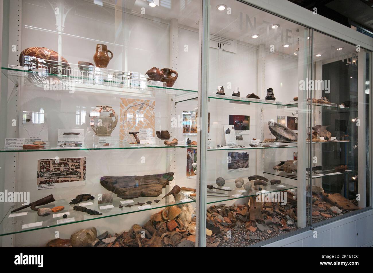 Ancient finds on display at Halle Saint-Gery cultural center, Brussels, Belgium Stock Photo
