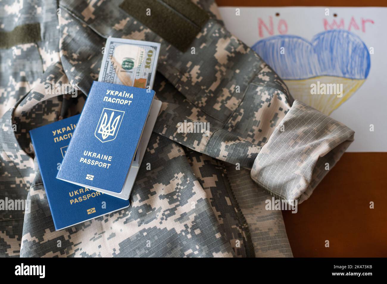 Ukrainian foreign passport military uniform pixeled camouflage Stock Photo Alamy