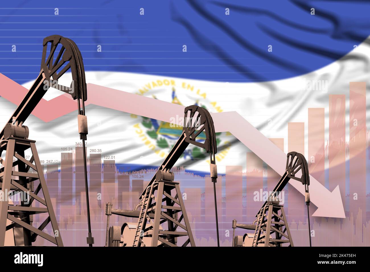 El Salvador oil industry concept, industrial illustration - lowering ...