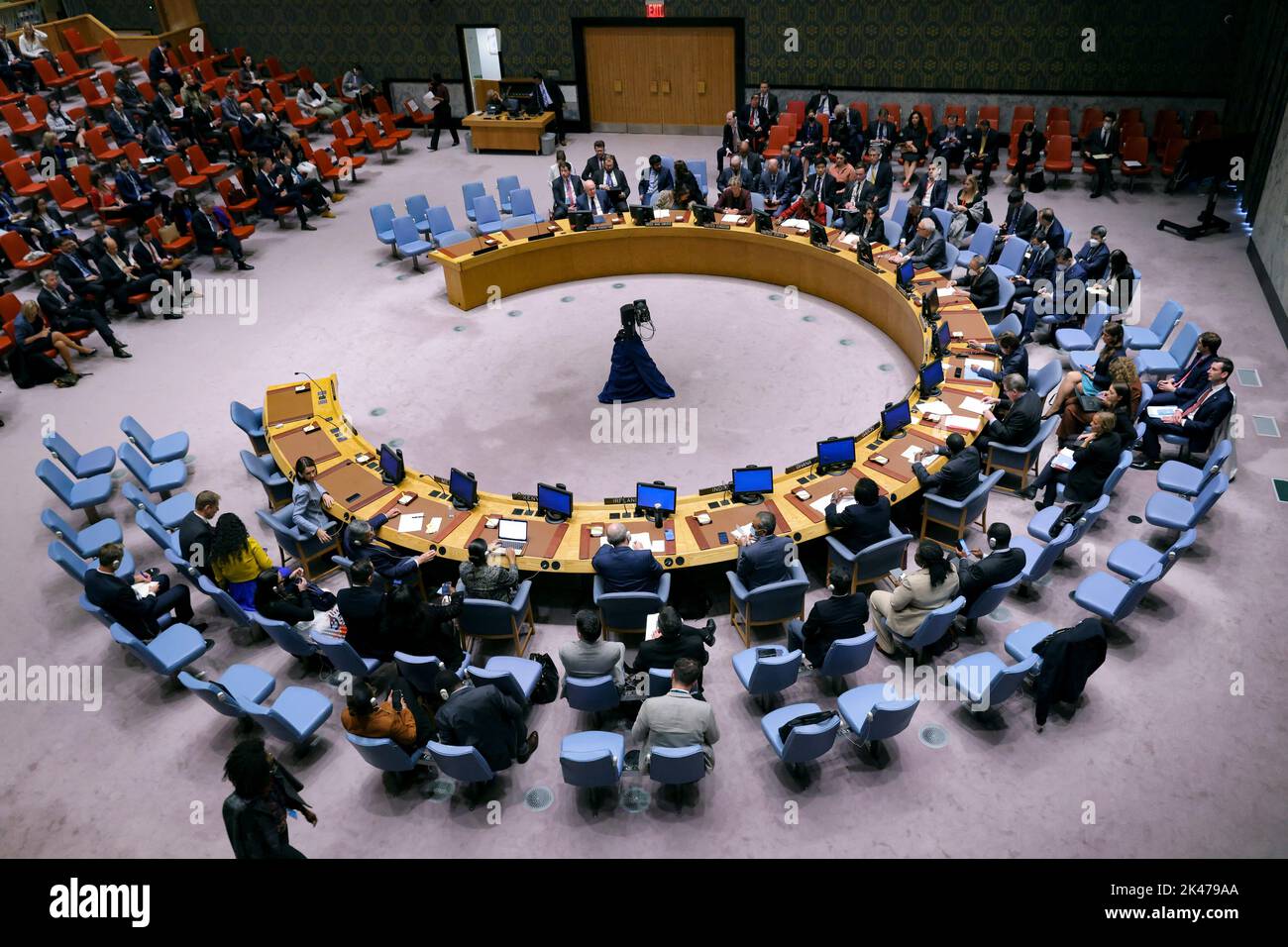 Members of the United Nations Security Council convene at the request of Russia to discuss damage to two Russian gas pipelines to Europe, in New York, U.S., September 30, 2022. REUTERS/Andrew Kelly Stock Photo