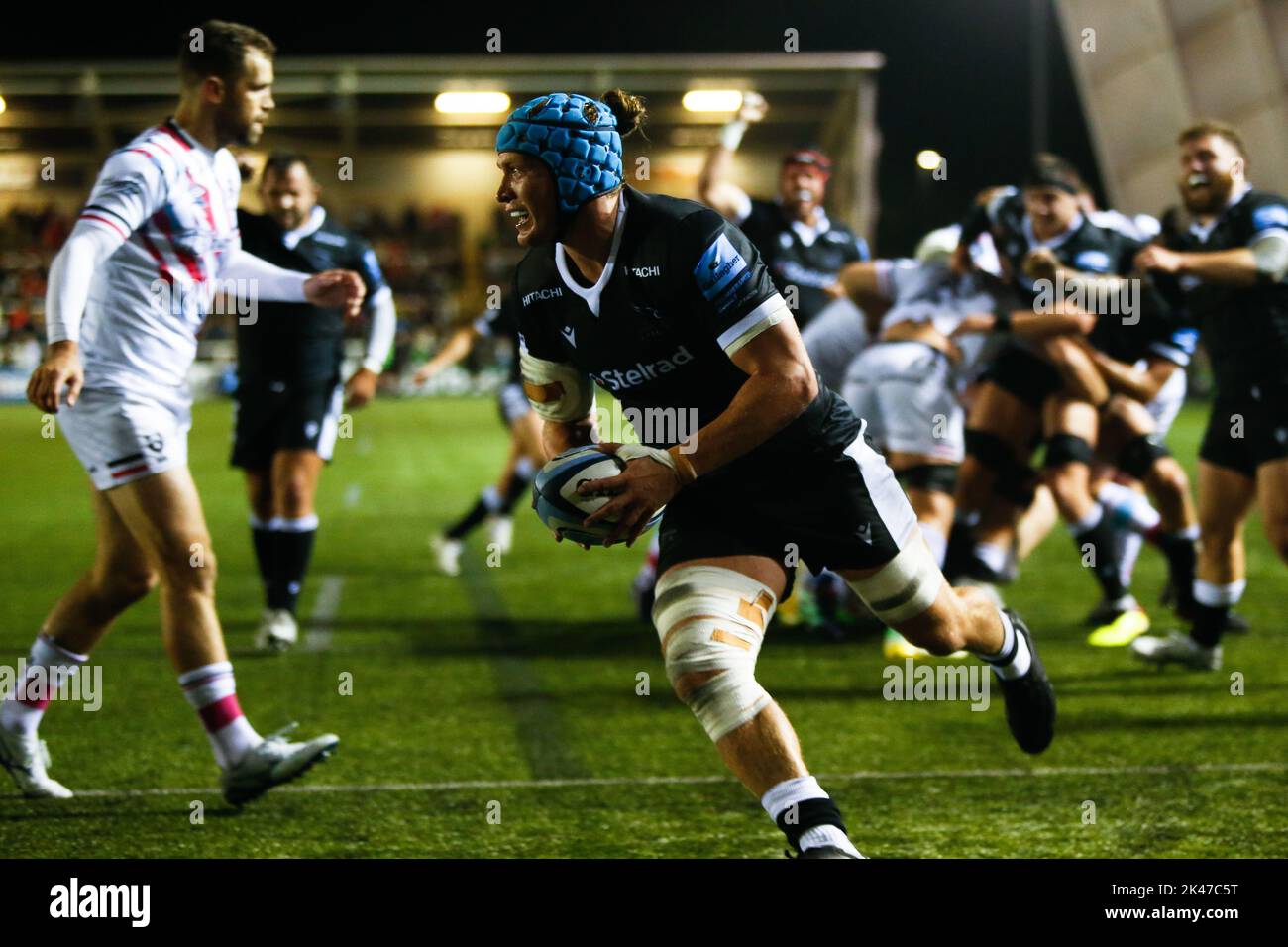 Newcastle, UK. 10th Sep, 2022. Connor Collett of Newcastle Falcons scores during the Gallagher Premiership match between Newcastle Falcons and Bristol at Kingston Park, Newcastle on Friday 30th September 2022. (Credit: Chris Lishman | MI News) Credit: MI News & Sport /Alamy Live News Stock Photo