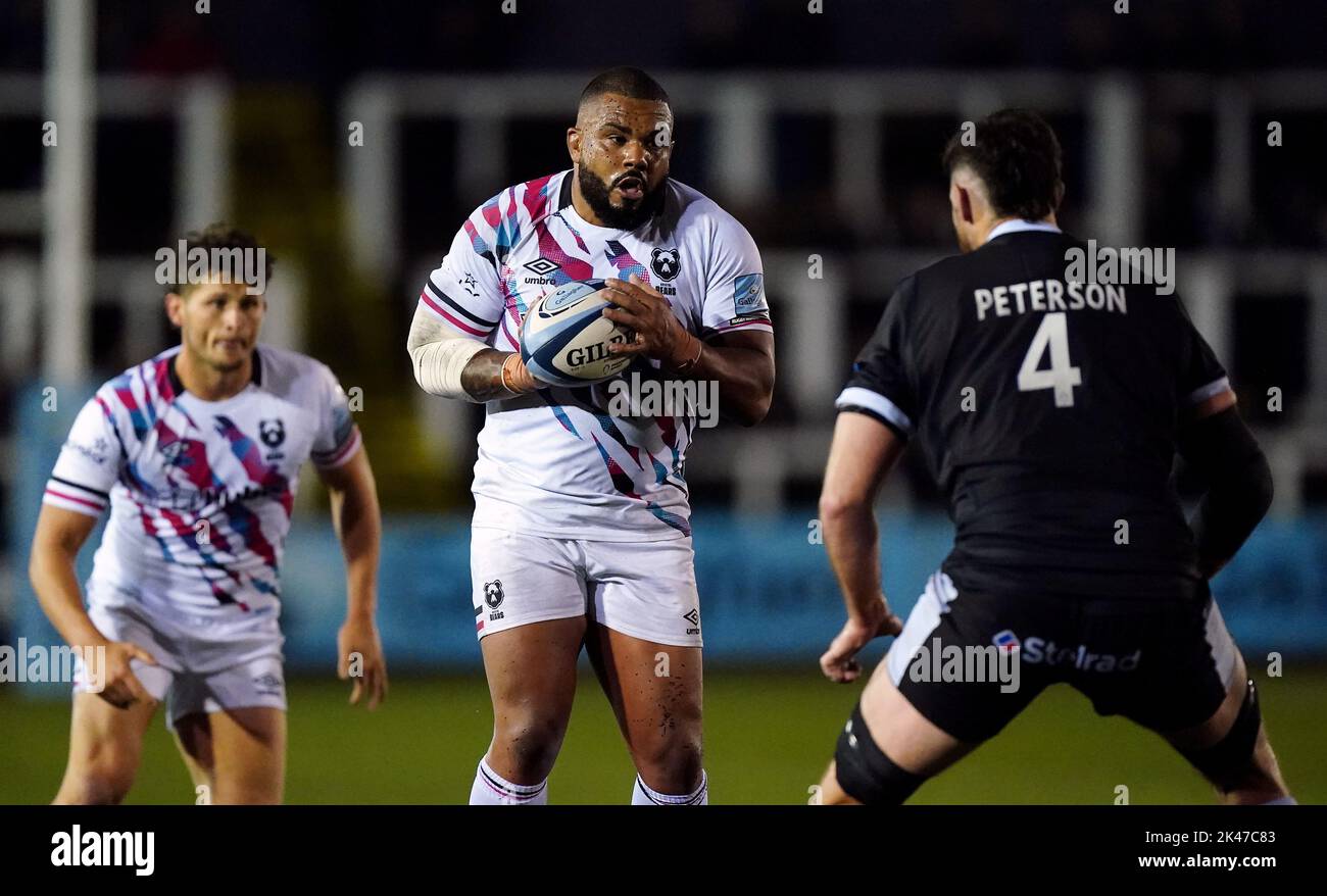 Bristol Bears Kyle Sinckler in action during the Gallagher Premiership match at Kingston Park, Newcastle upon Tyne. Picture date: Friday September 30, 2022. Stock Photo