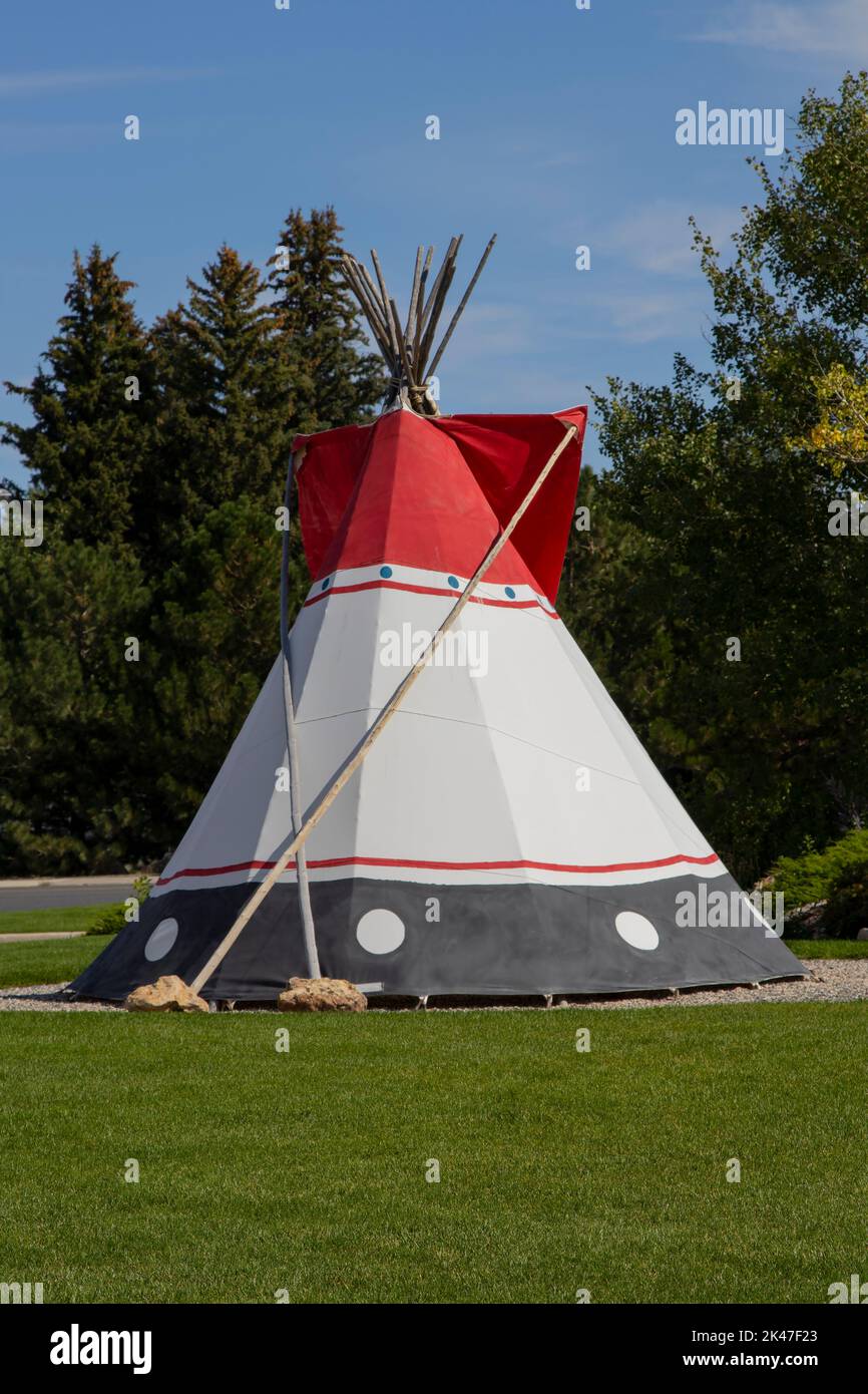 CODY, WYOMING - September 19, 2022:  Teepee at The Buffalo Bill Center of the West Museum in Cody, Wyoming Stock Photo