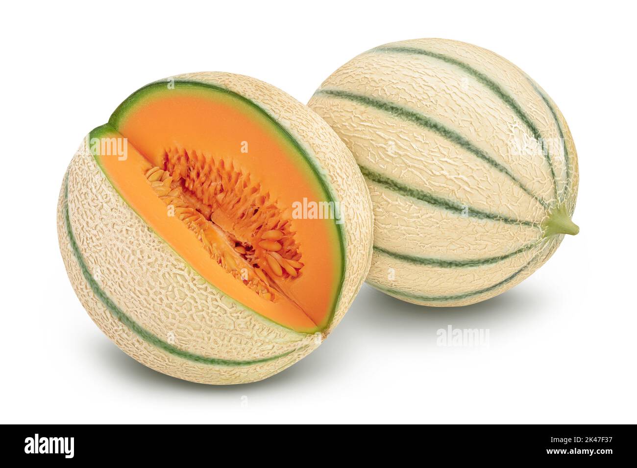 Cantaloupe melon isolated on white background with full depth of field Stock Photo