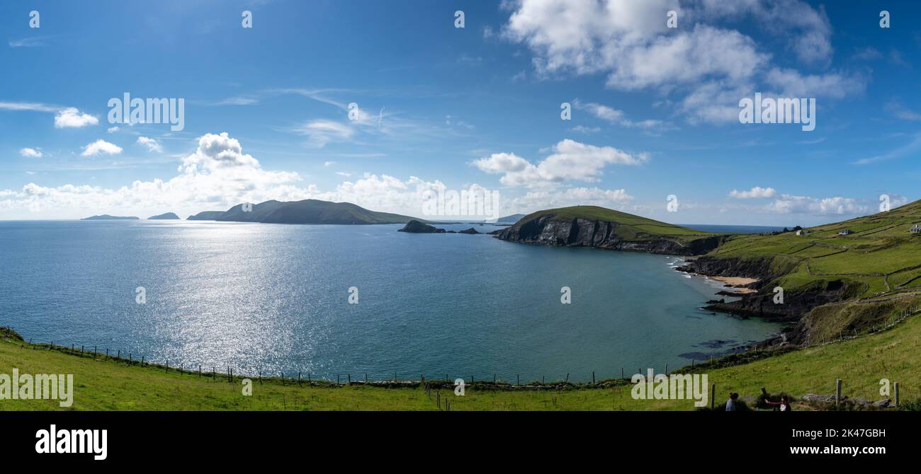 panorama landscape view of Slea Head and the Dingle Peninsula in County Kerry of western Ireland Stock Photo