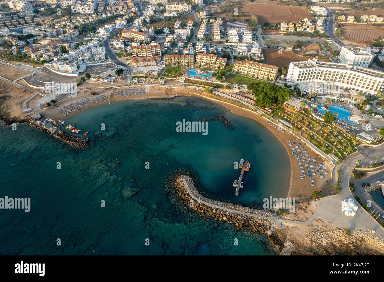 Coastline of holiday resort of Pernera, Protaras Cyprus. Drone aerial scenery Stock Photo
