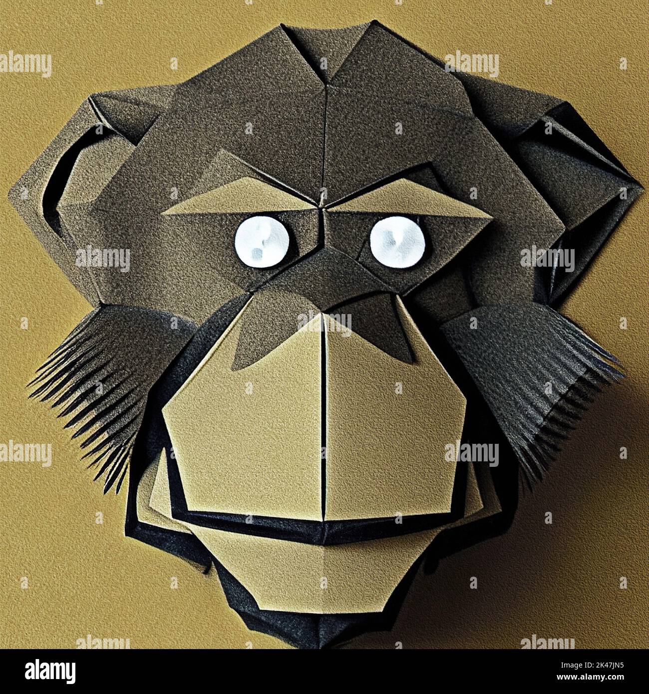 3D rendering of monkey head in paper origami style Stock Photo
