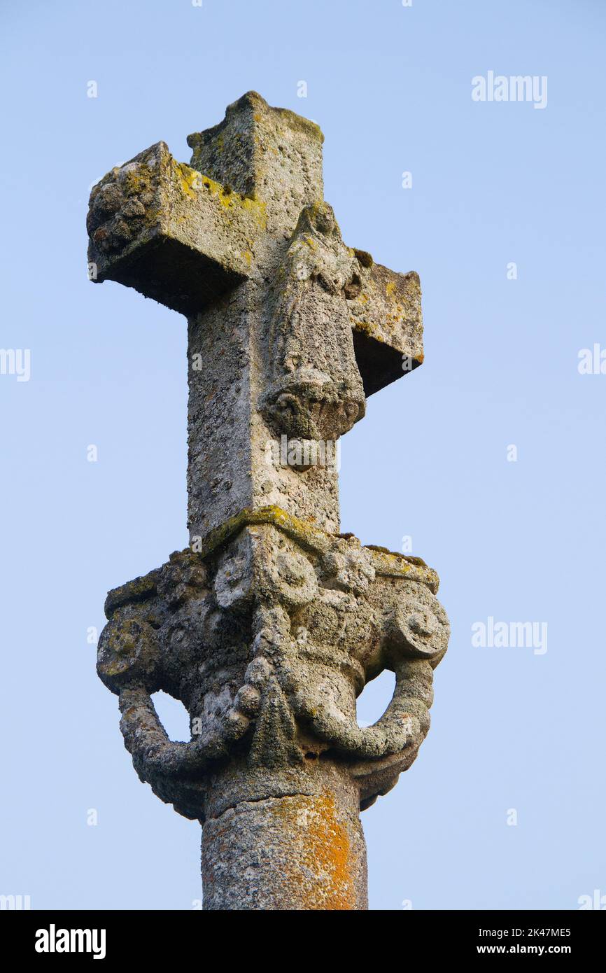 18th century stone crucifix depicting Maria Stock Photo - Alamy