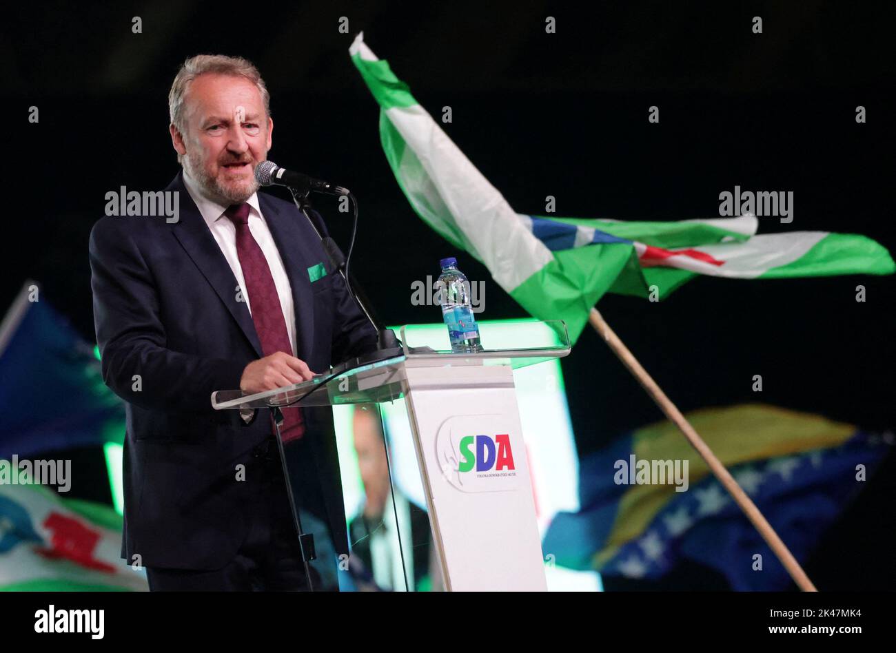 Bakir Izetbegovic of the Party of Democratic Action and Bosniak candidate of the Tri-partite Bosnian Presidency speaks during the final rally in Sarajevo, Bosnia and Herzegovina, September 30, 2022. REUTERS/Dado Ruvic Stock Photo