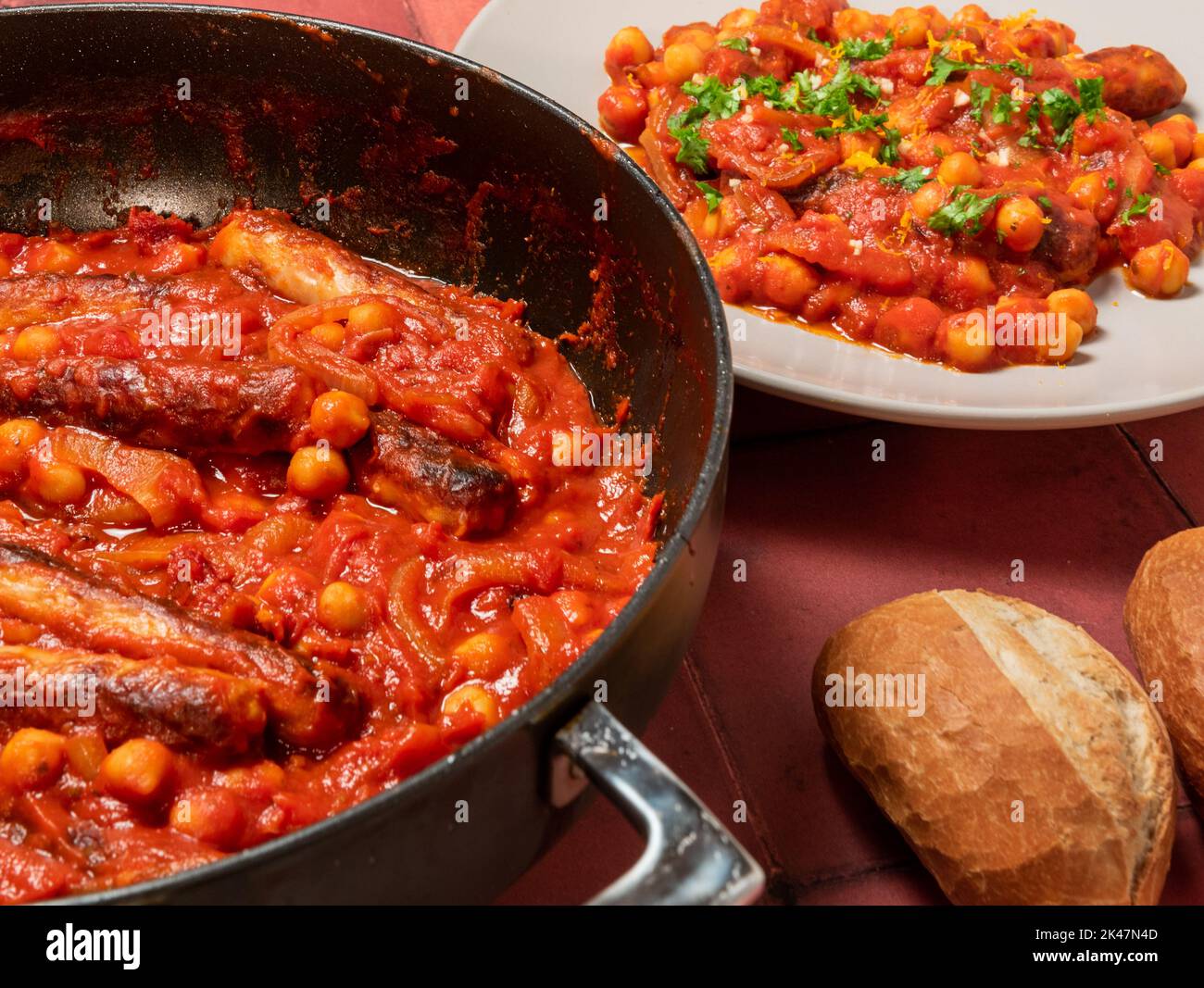 Easy sausage casserole close up Stock Photo