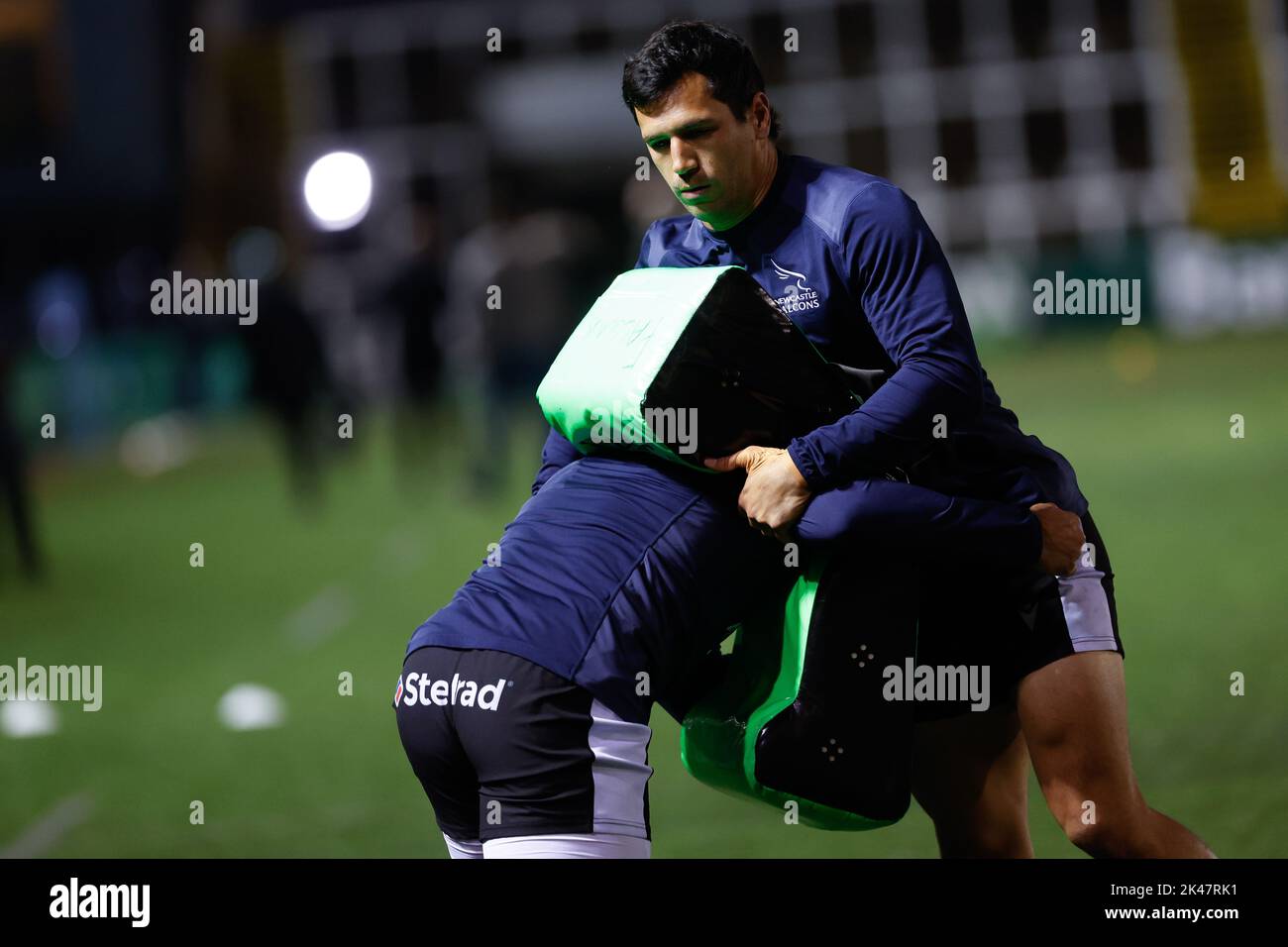 Newcastle, UK. 10th Sep, 2022. Matias Moroni of Newcastle Falcons warms up for the Gallagher Premiership match between Newcastle Falcons and Bristol at Kingston Park, Newcastle on Friday 30th September 2022. (Credit: Chris Lishman | MI News) Credit: MI News & Sport /Alamy Live News Stock Photo