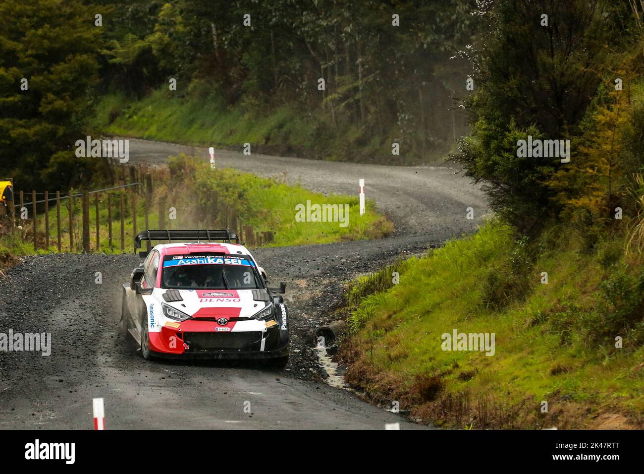 Auckland, New Zealand. 01st Oct, 2022. 18 KATSUTA Takamoto (jpn), JOHNSTON Aaron (irl), Toyota Gazoo Racing WRT, Toyota GR Yaris Rally 1, action during the Rally New Zealand 2022, 11th round of the 2022 WRC World Rally Car Championship, from September 29 to October 2, 2022 at Auckland, New Zealand - Photo Nikos Katikis / DPPI Credit: DPPI Media/Alamy Live News Stock Photo
