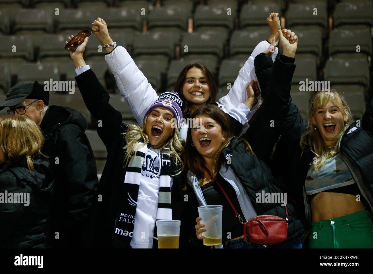 Newcastle, UK. 10th Sep, 2022. Falcons supporters celebrate after the Gallagher Premiership match between Newcastle Falcons and Bristol at Kingston Park, Newcastle on Friday 30th September 2022. (Credit: Chris Lishman | MI News) Credit: MI News & Sport /Alamy Live News Stock Photo