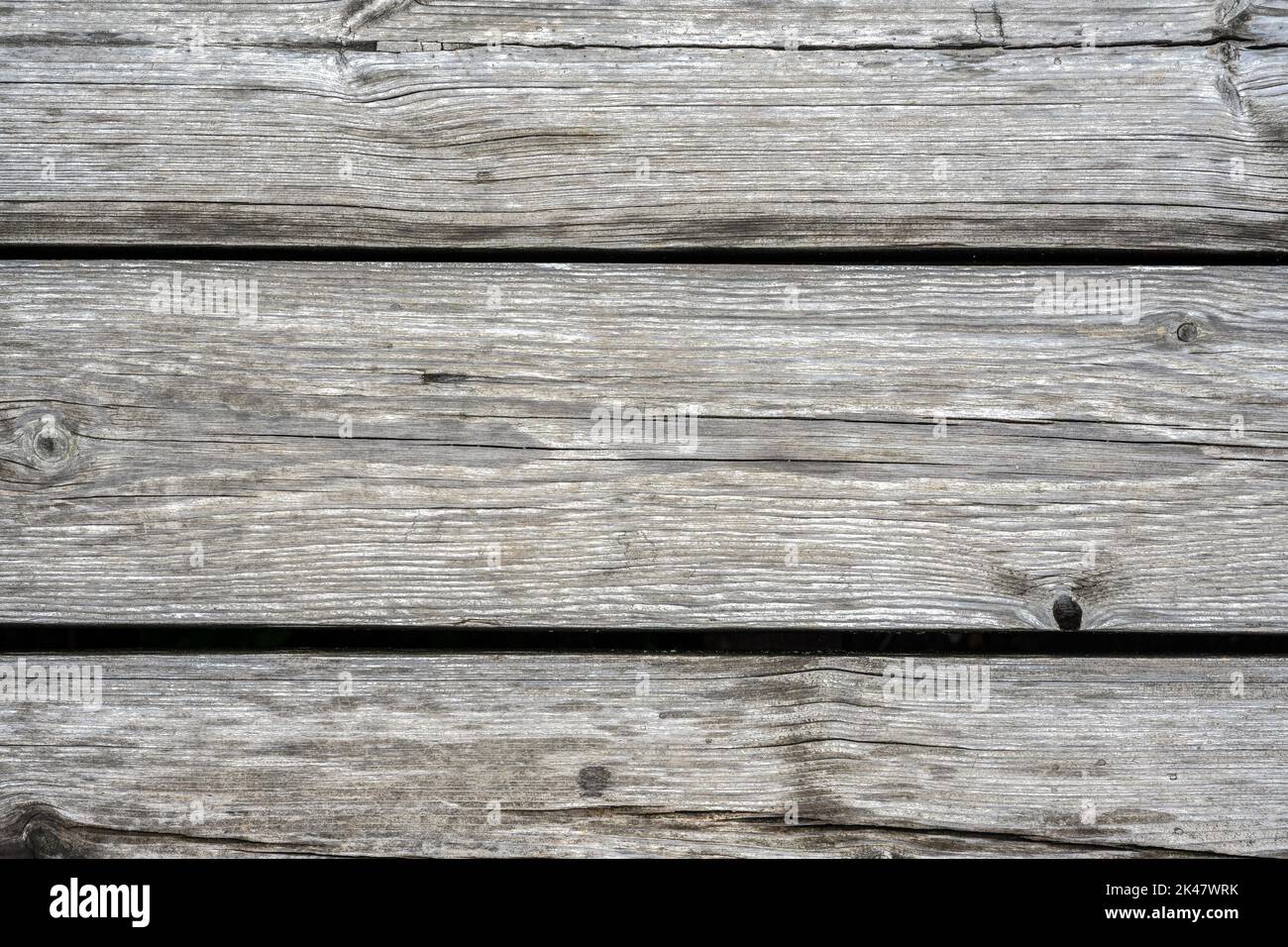 Wood barn planks background, old rustic wooden wall close-up. Weathered rough timber with cracks, grain and knots, gray vintage dry boards for wallpap Stock Photo