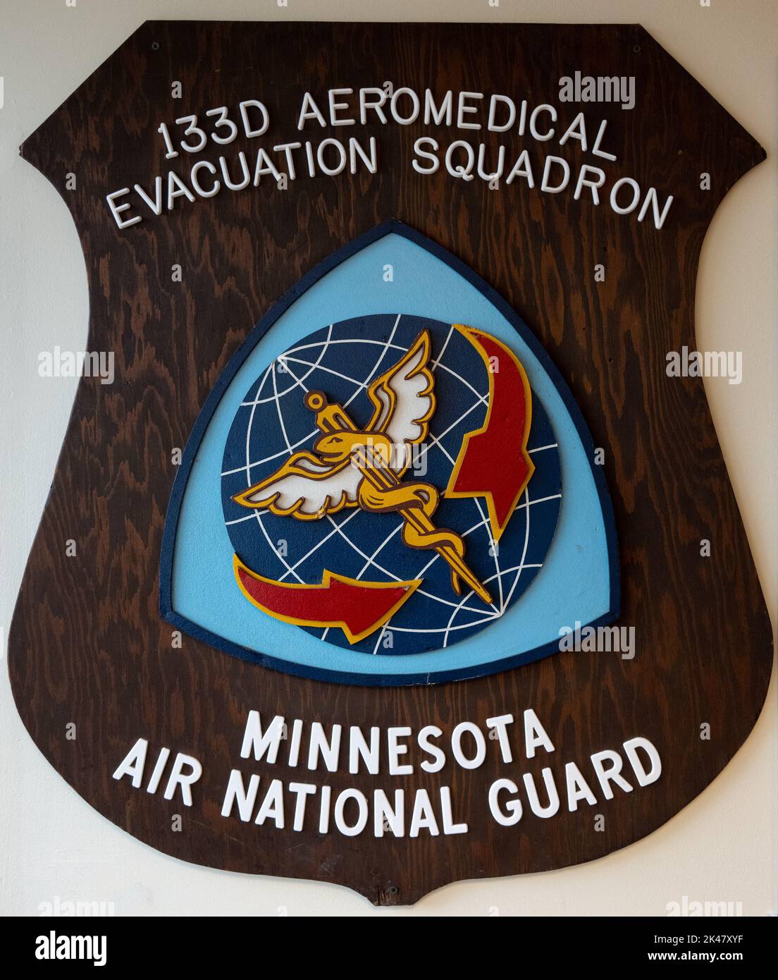 The shield and logo of the 133d Aeromedical Evacuation Squadron of the Minnesota Air National Guard Stock Photo