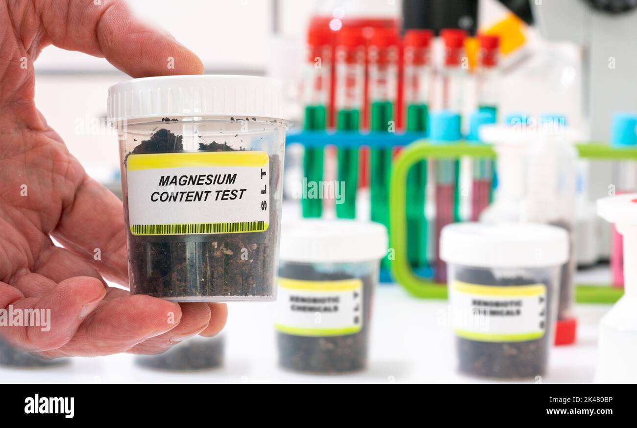 Magnesium content test in a soil sample Stock Photo