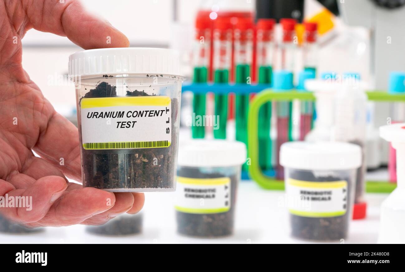 Uranium content test in a soil sample Stock Photo