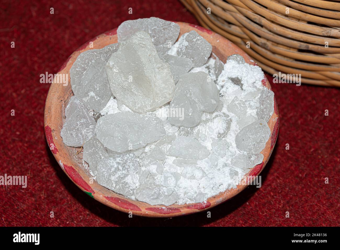 Alum stones used to fixate color in traditional textiles, Oaxaca