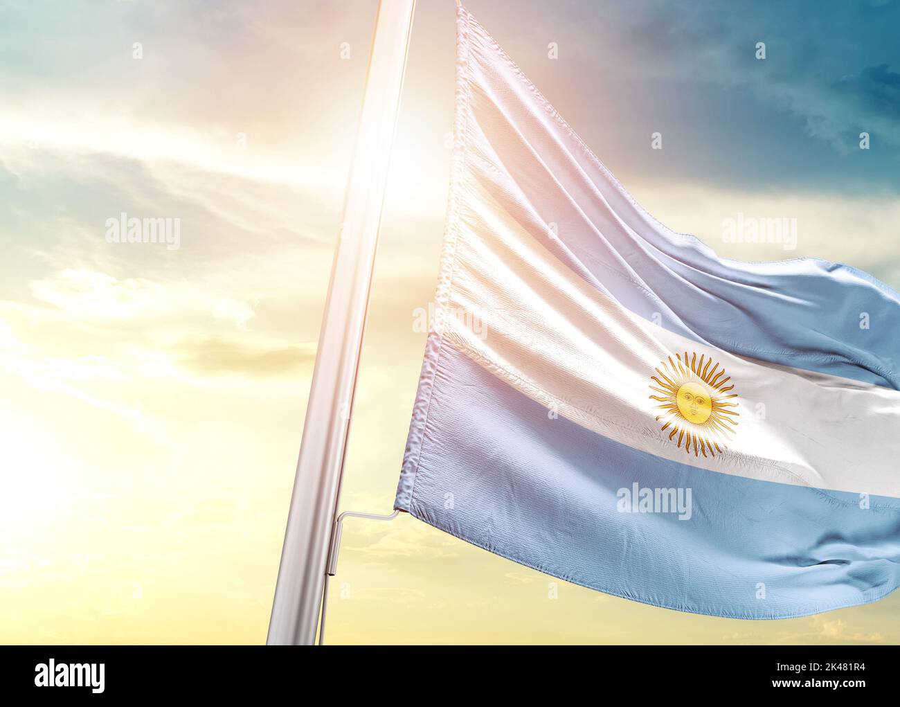Argentina national flag waving in beautiful sky Stock Photo Alamy