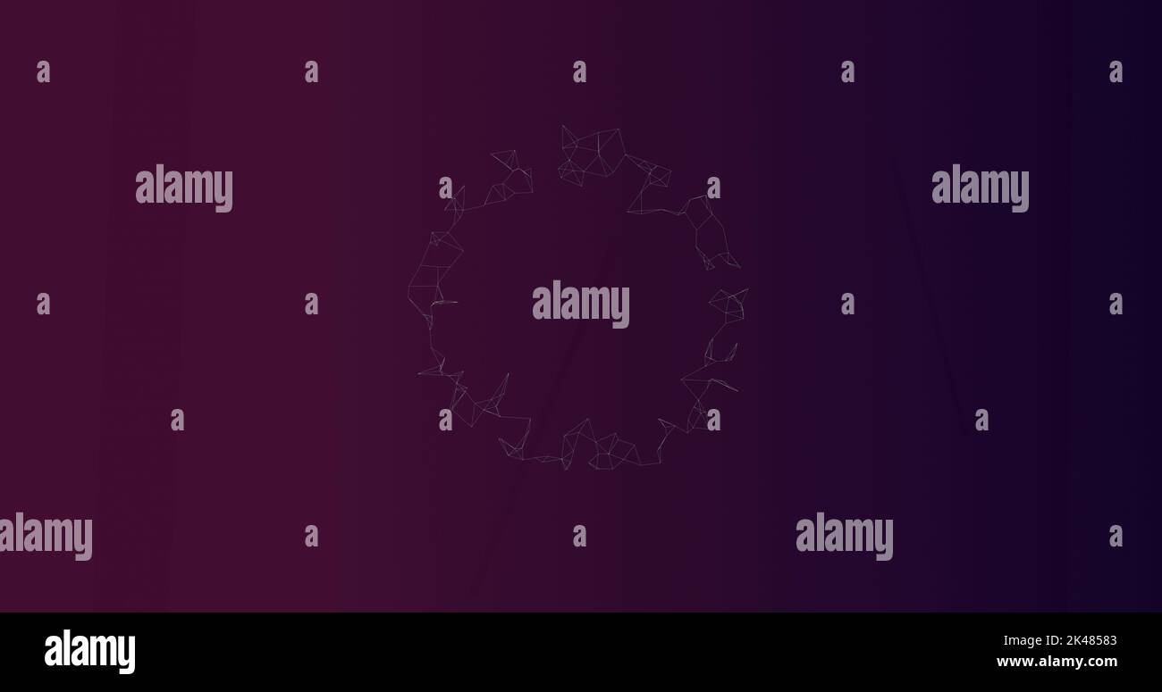 Image of network of connections spinning over glowing neon purple ...