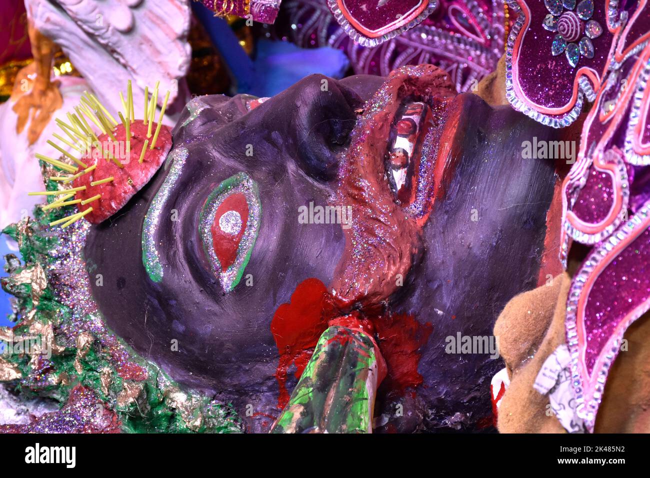 Kolkata, India. 29th Sep, 2022. Durga Idol with Delta Ashura in a Durga Puja Mandap at Kolkata. (Photo by Suraranjan Nandi/Pacific Press) Credit: Pacific Press Media Production Corp./Alamy Live News Stock Photo