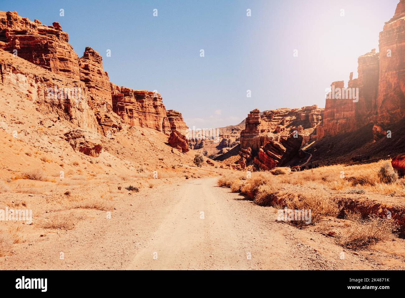 Panoramic view of Charyn Canyon in Kazakhstan near Almaty during sunrise Stock Photo