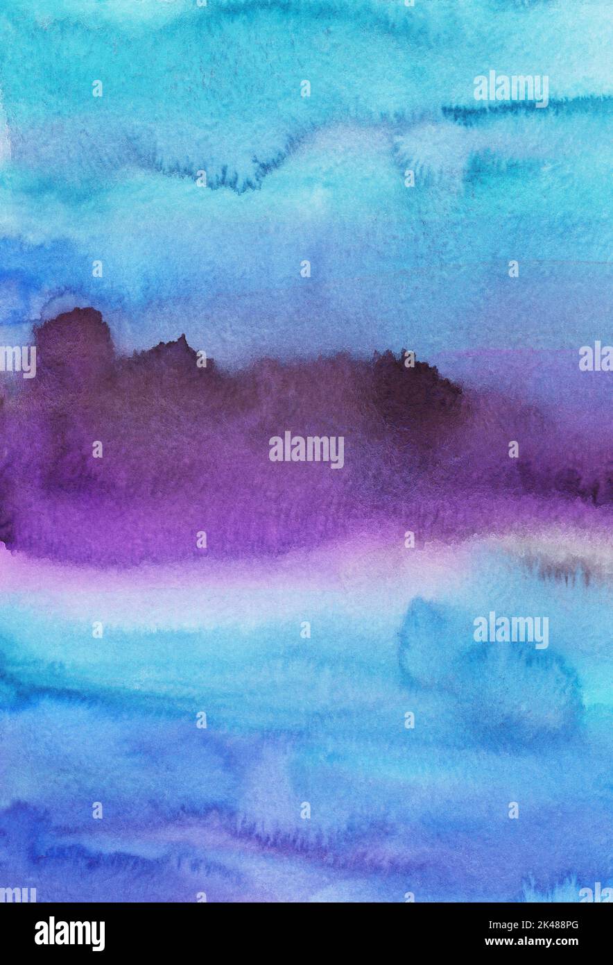 Watercolor blue and violet background. Multicolored watercolour liquid backdrop. Stains on paper. Stock Photo