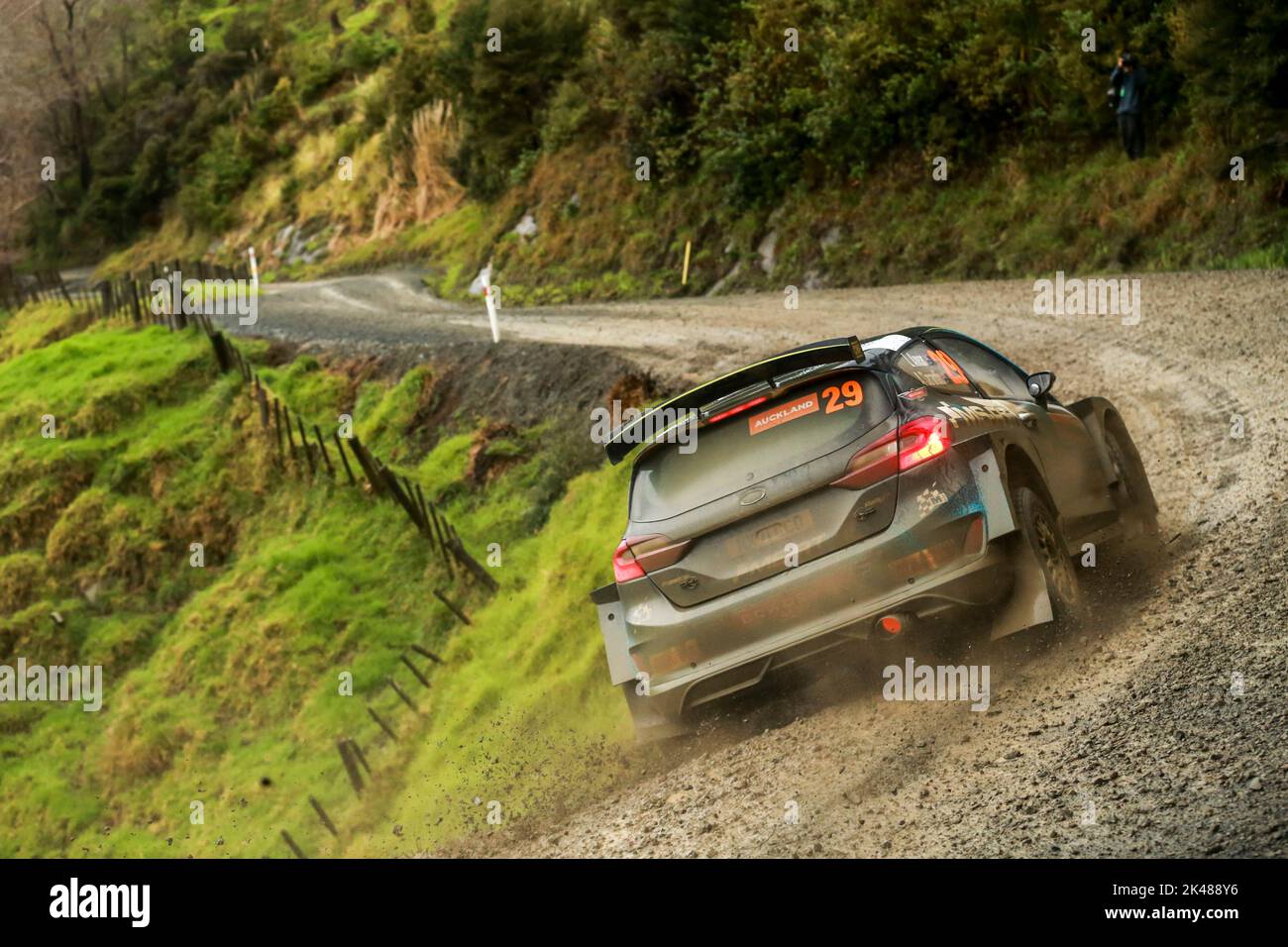 Auckland, New Zealand. 01st Oct, 2022. 29 ANEAR Luke (aus), SARANDIS Andrew (aus), Ford Fiesta Mk II, action during the Rally New Zealand 2022, 11th round of the 2022 WRC World Rally Car Championship, from September 29 to October 2, 2022 at Auckland, New Zealand - Photo Nikos Katikis / DPPI Credit: DPPI Media/Alamy Live News Stock Photo