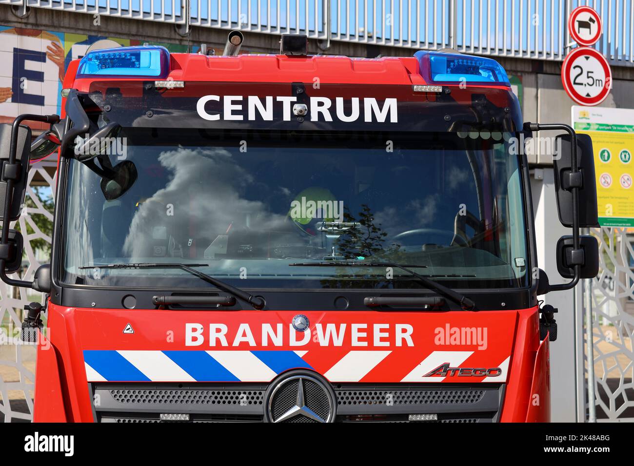 Vehicle of the Haaglanden fire brigade in downtown The Hague in the