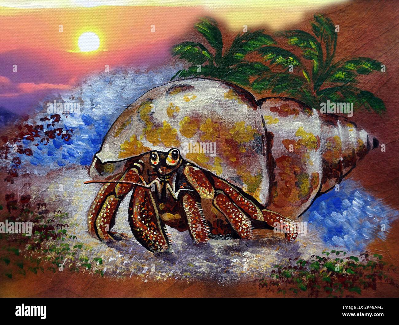Art painting oil color cute hermit crab at sea thailand Stock Photo Alamy