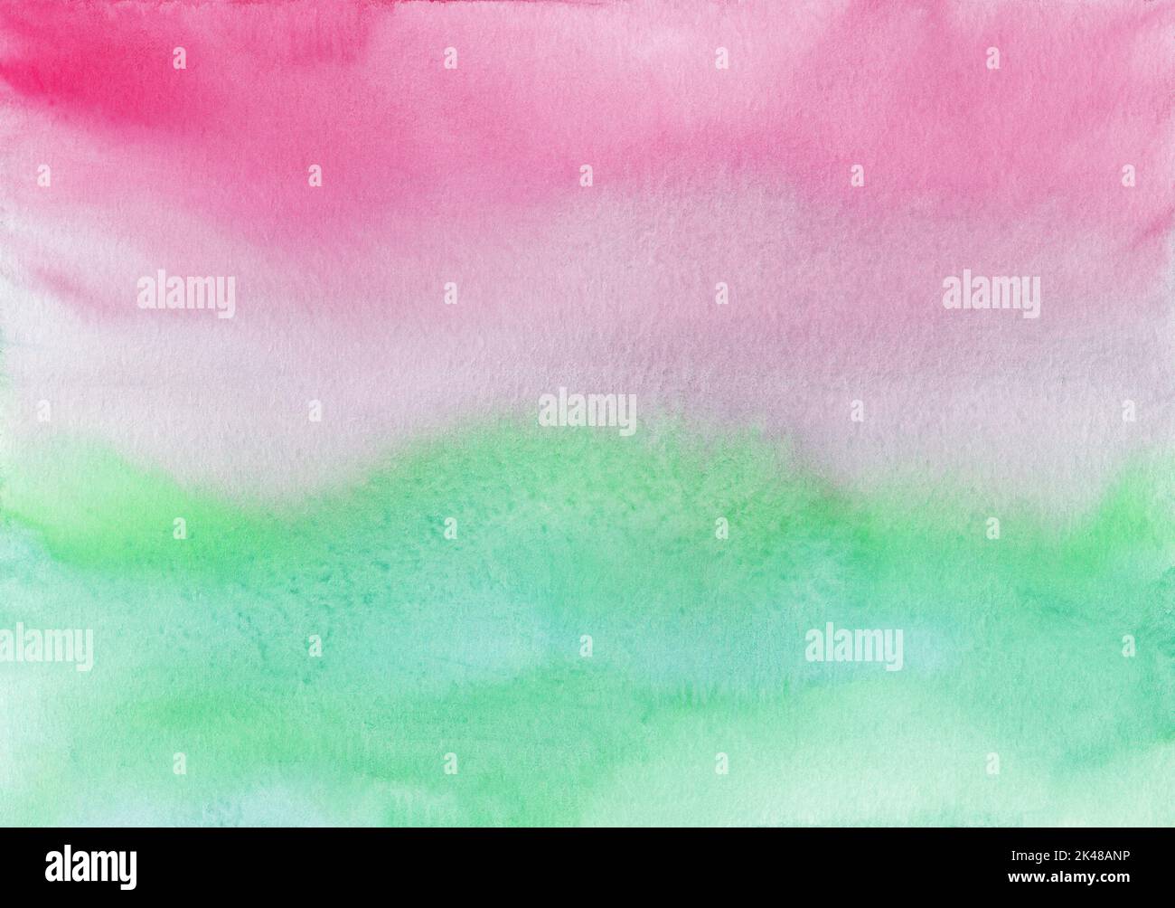Watercolor pink and green ombre background texture. Stains on paper