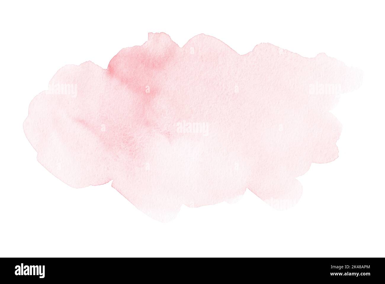 Abstract pastel pink watercolor spot on white background. Watercolour blot with space for text. Hand painted isolated illustration with copy space. Stock Photo