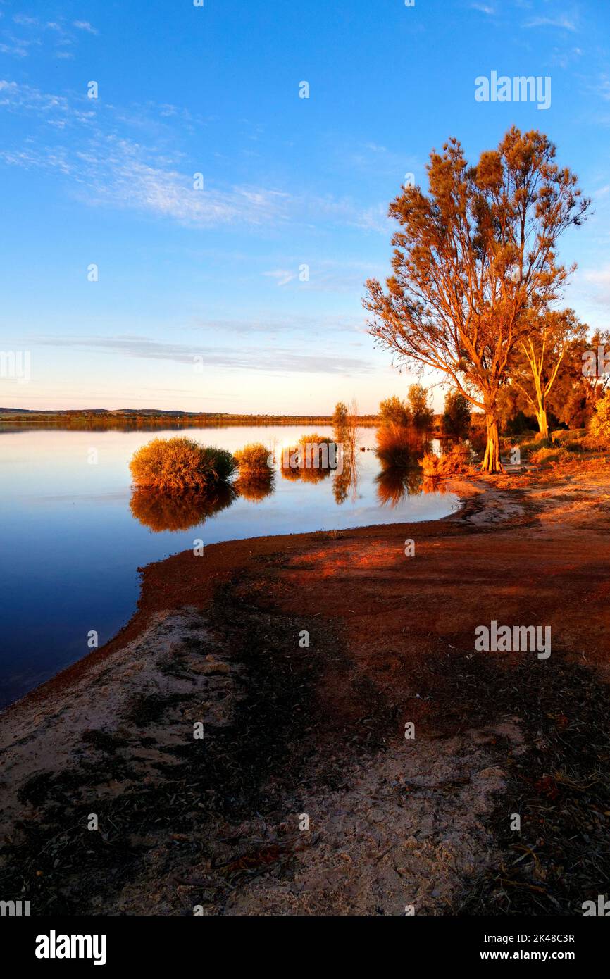 Lake Ninan salt lake at sunset, Wongan Hills, Western Australia Stock Photo