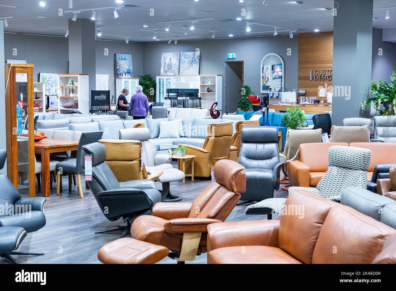 Leather furniture chairs and sofas for sale in Custom Design furniture store in Belrose Shopping mall,Sydney,NSW,Australia Stock Photo