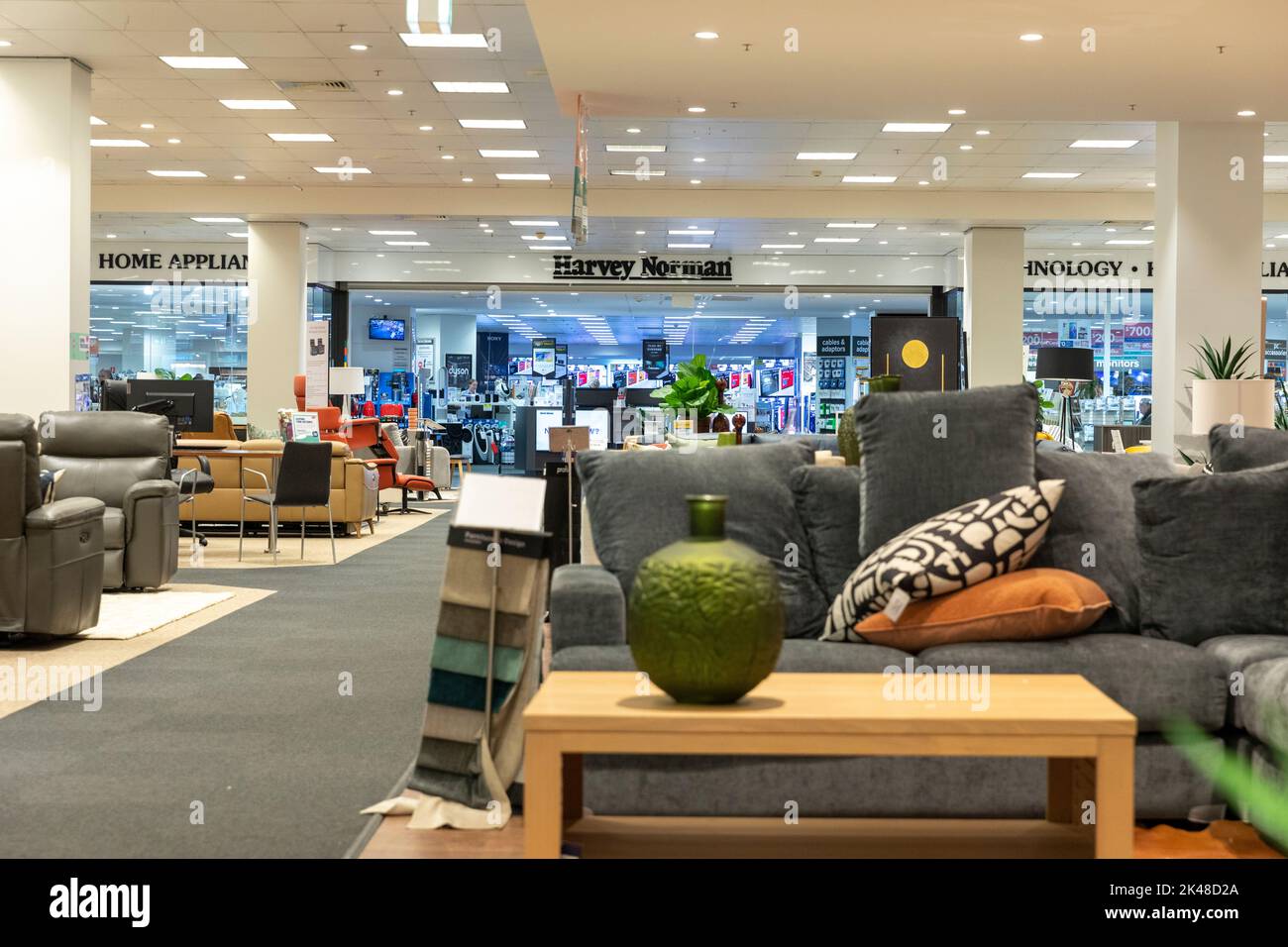 Harvey Norman and Domayne homewares and furniture retailer with home appliances and technology also being sold,Sydney,NSW,Australia Stock Photo