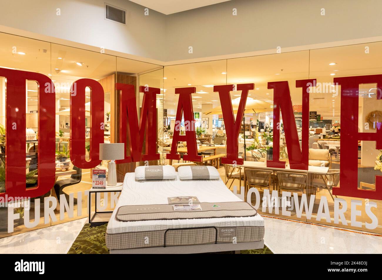 Domayne furniture store selling homewares and beds and furniture,Belrose shopping mall,Sydney,NSW,Australia Stock Photo