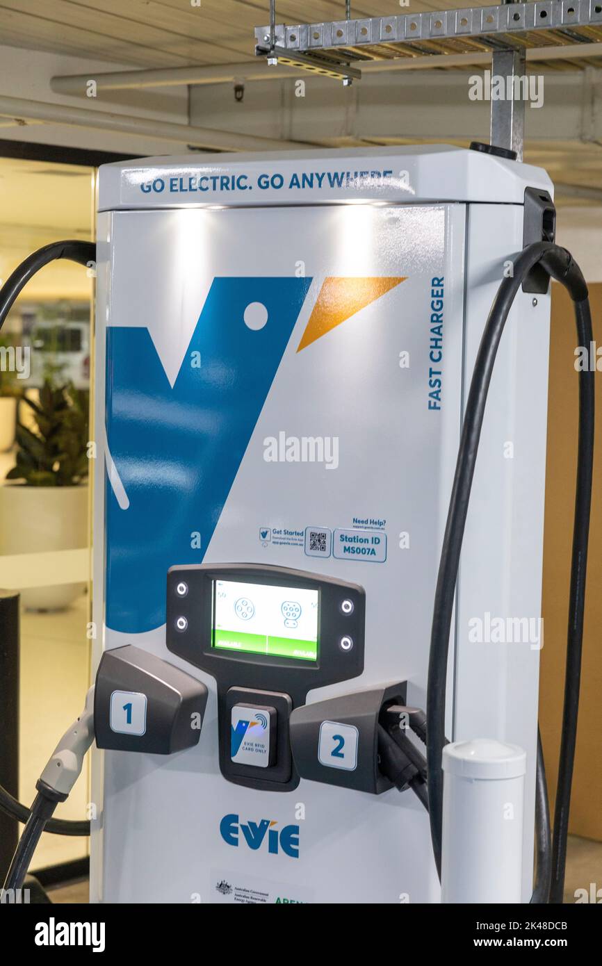 Evie electric vehicle EV car fast charger at Belrose shopping centre mall in North Sydney,NSW,Australia,2022 Stock Photo