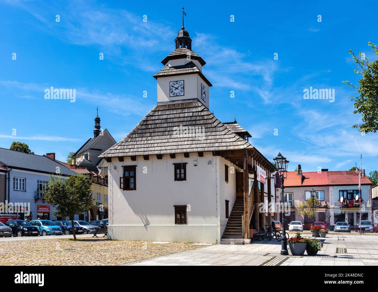 Pilica, Poland - July 25, 2022: Historic Town Hall Ratusz Miejski at Rynek Main Market square in old town quarter of Pilica in Silesia region Stock Photo