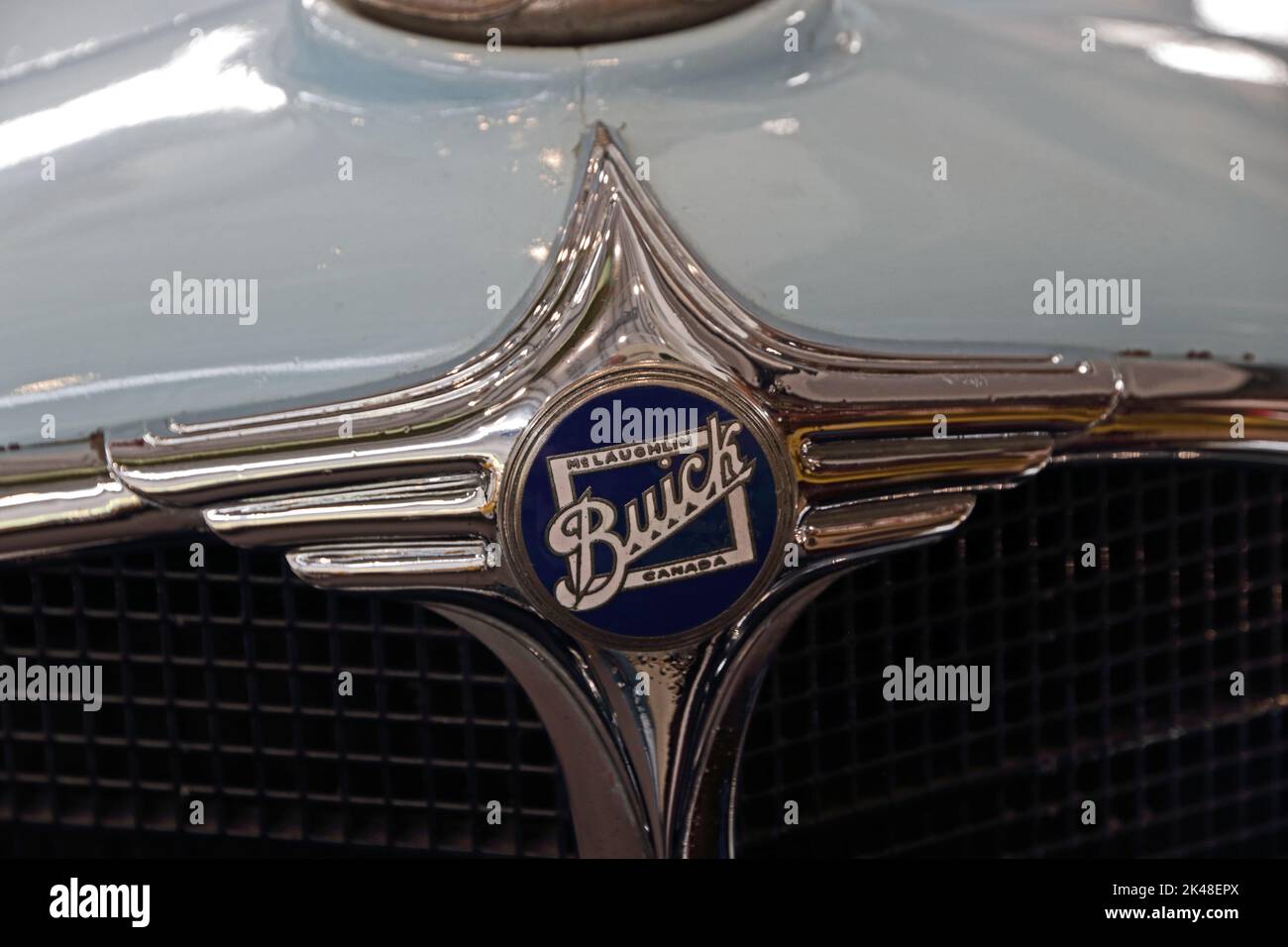 Blue and white, Buick car badge at top of radiator Stock Photo