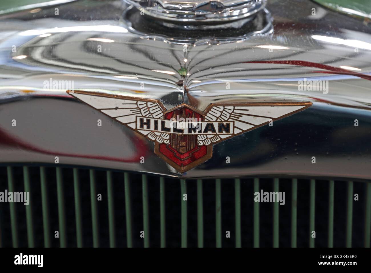 Hillman car badge on top of radiator Stock Photo