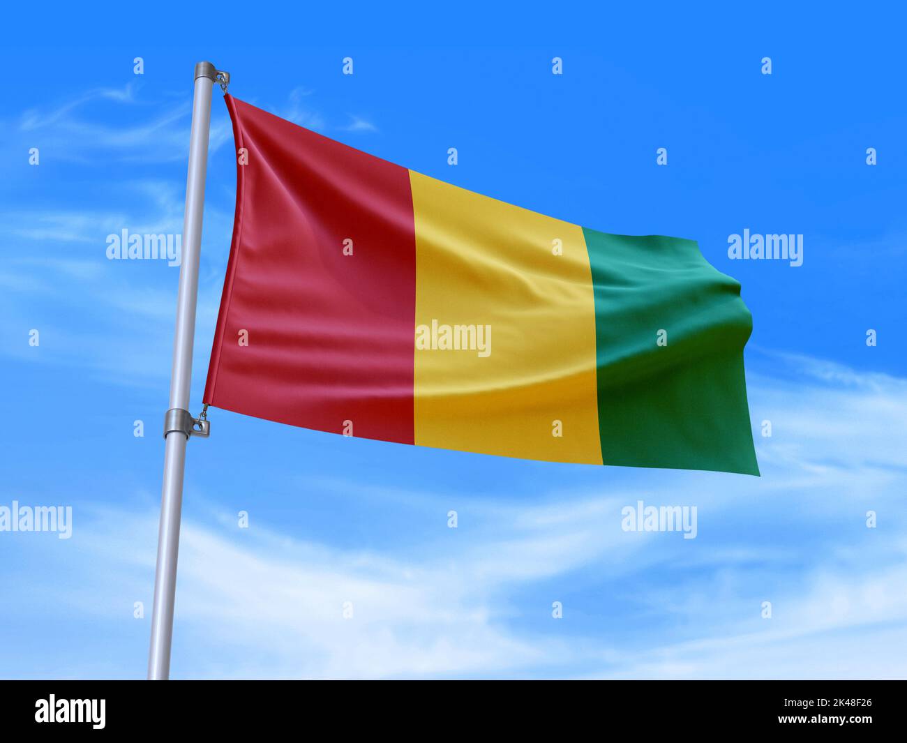 Beautiful Guinea flag waving in the wind with sky background - 3D illustration - 3D render Stock Photo