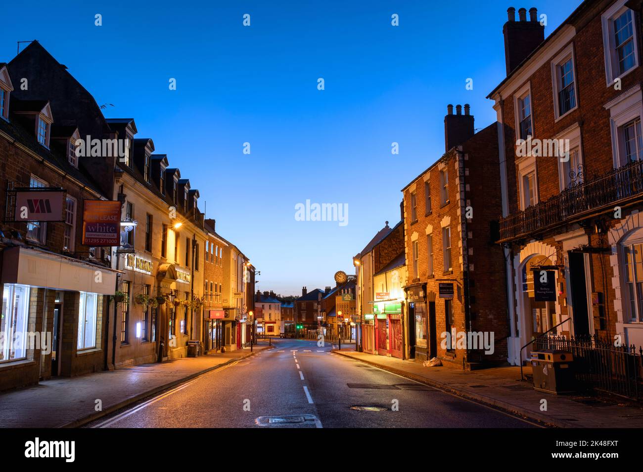 Banbury high street at dawn in june. Banbury, Oxfordshire, England Stock Photo