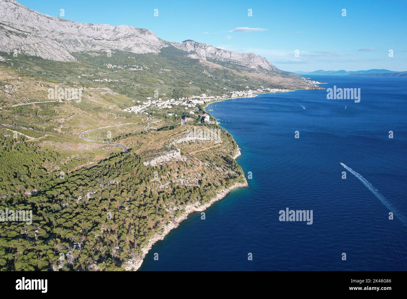 Makarska, Croatia. Nugal Beach. Drone View. Stock Photo