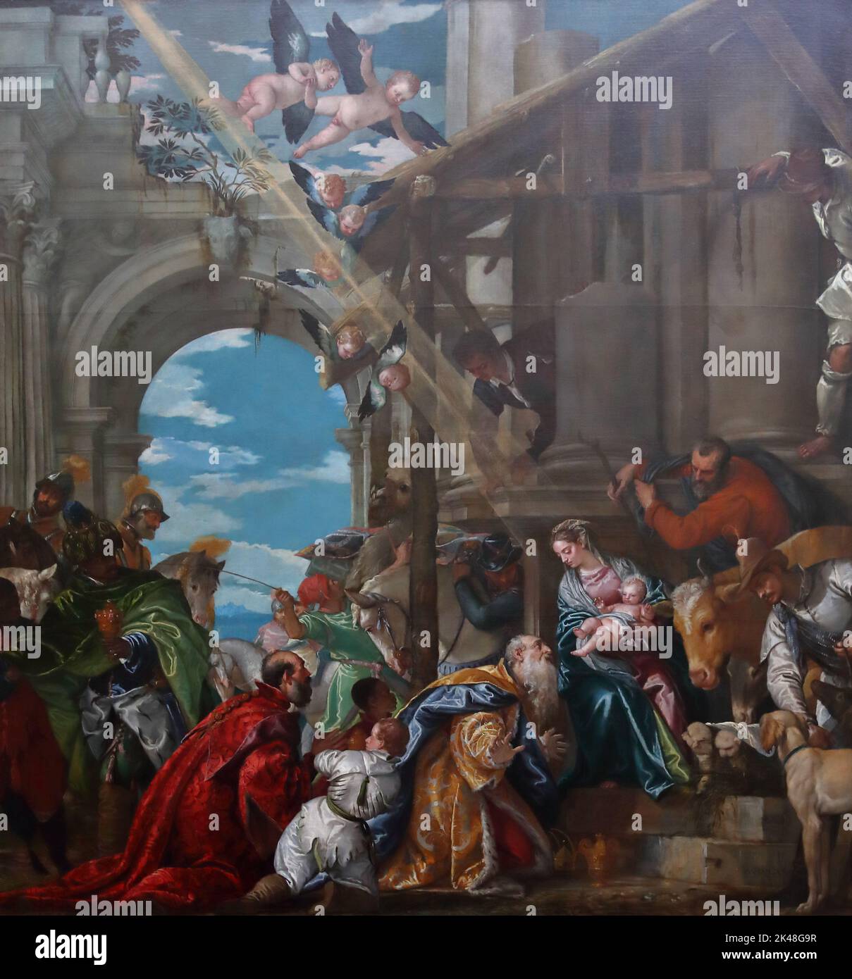 The Adoration of the Kings (Adoration of the Magi) by Paolo Veronese at the National Gallery, London, UK Stock Photo