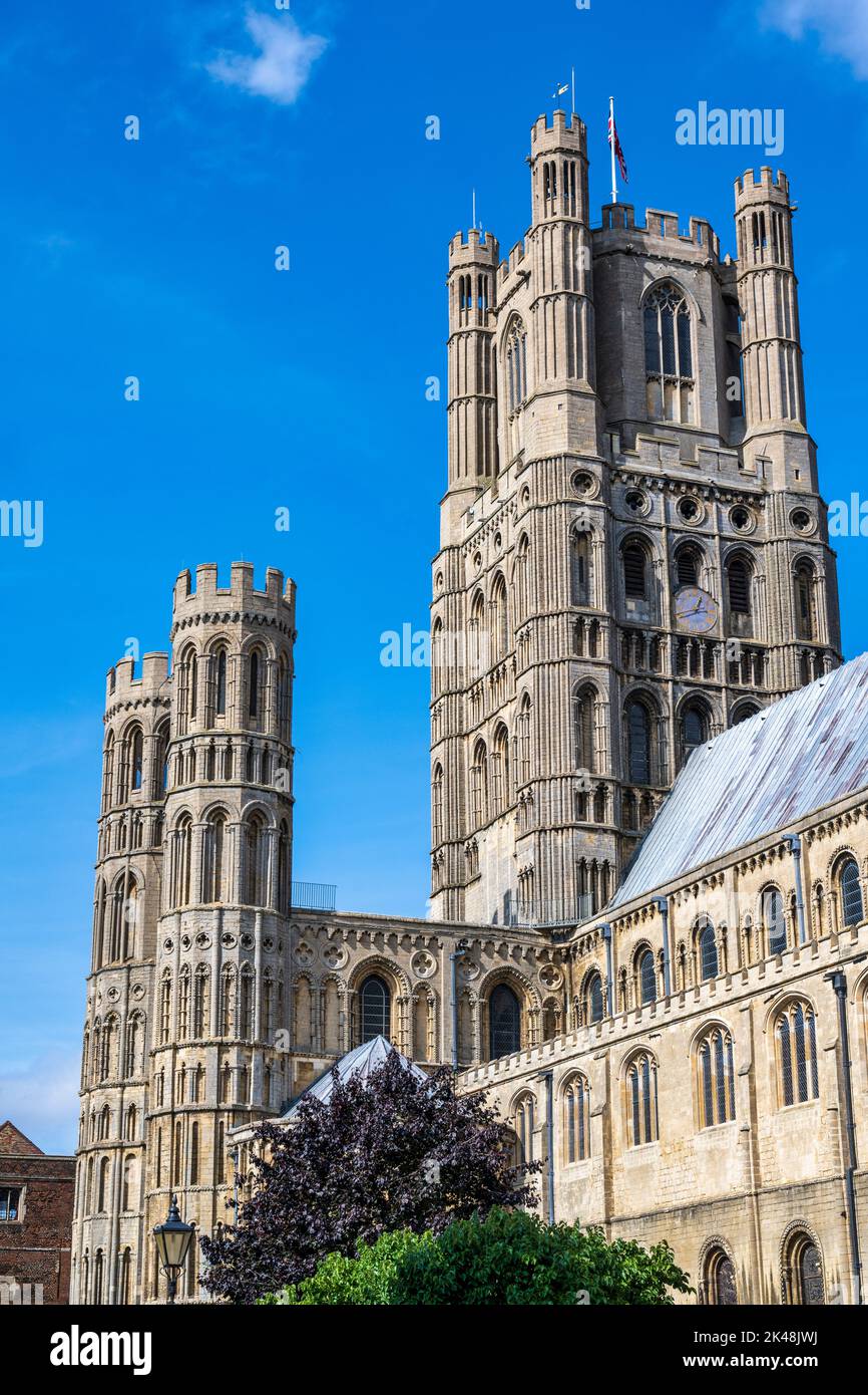West tower and south elevation of Ely Cathedral in Ely, Cambridgeshire, England, UK Stock Photo