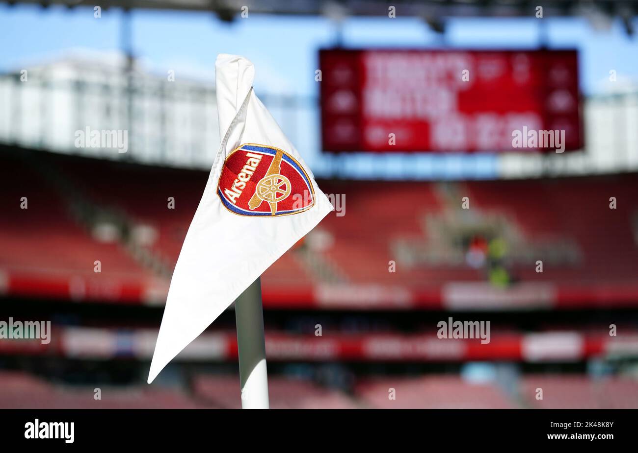 An Arsenal branded corner flag ahead of the Premier League match at the