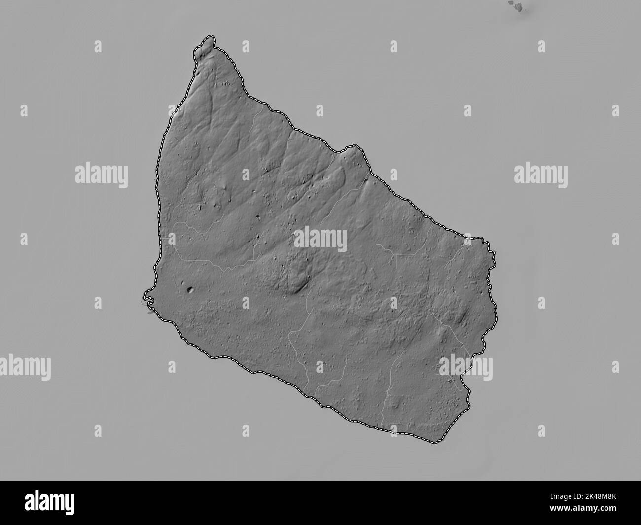 Bornholm, island of Denmark. Bilevel elevation map with lakes and