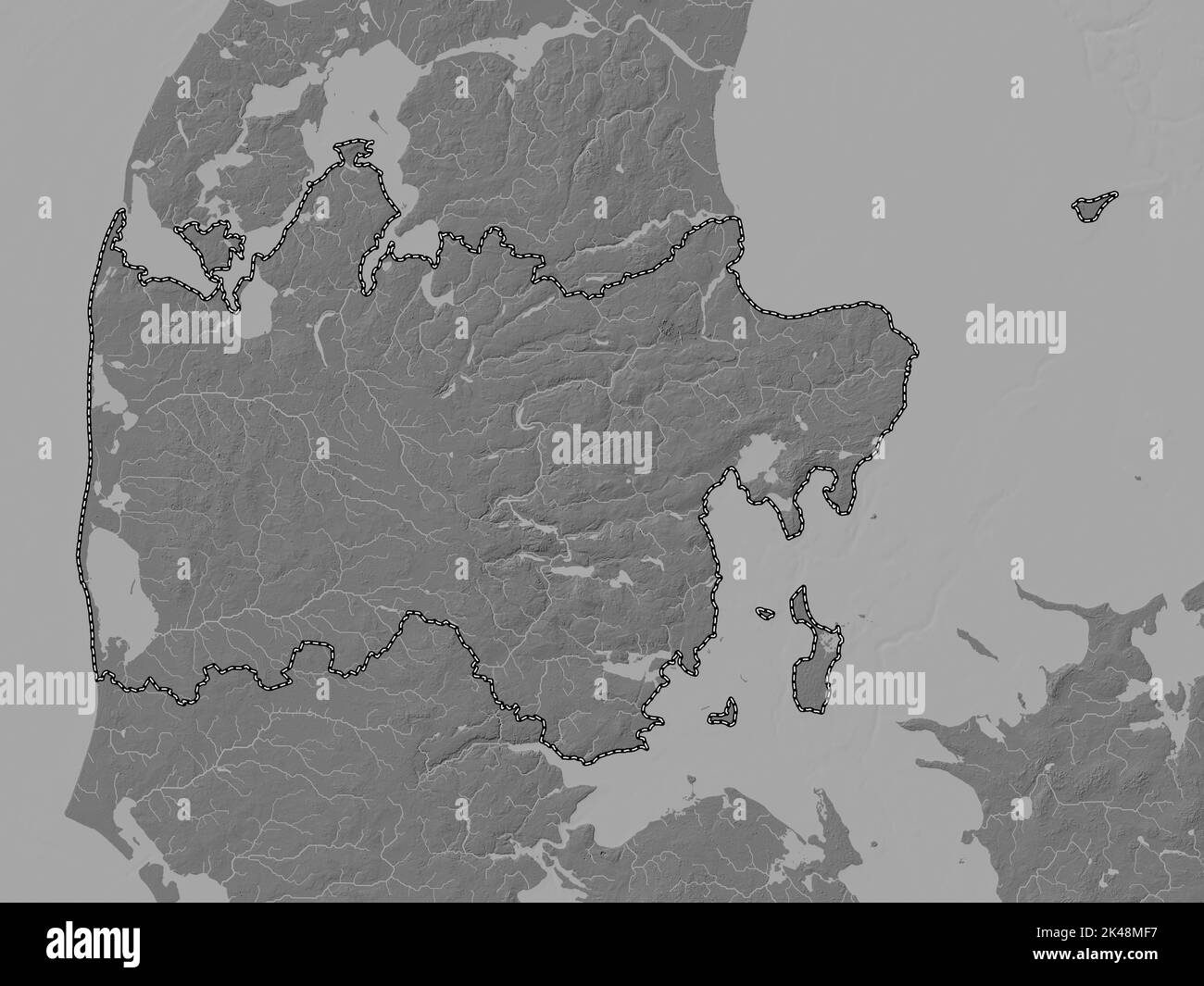 Midtjylland, region of Denmark. Bilevel elevation map with lakes and rivers Stock Photo Alamy