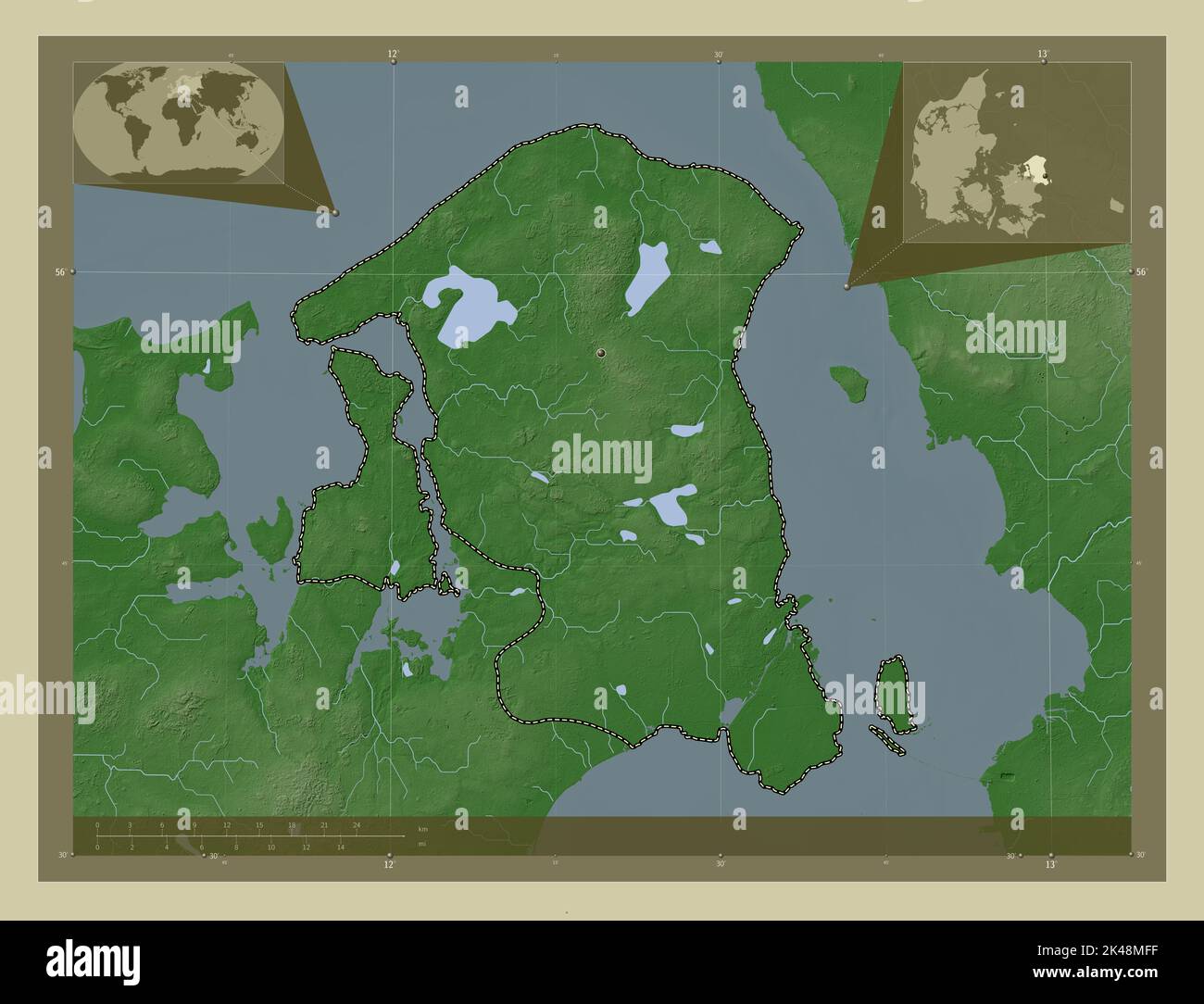 Hovedstaden, region of Denmark. Elevation map colored in wiki style