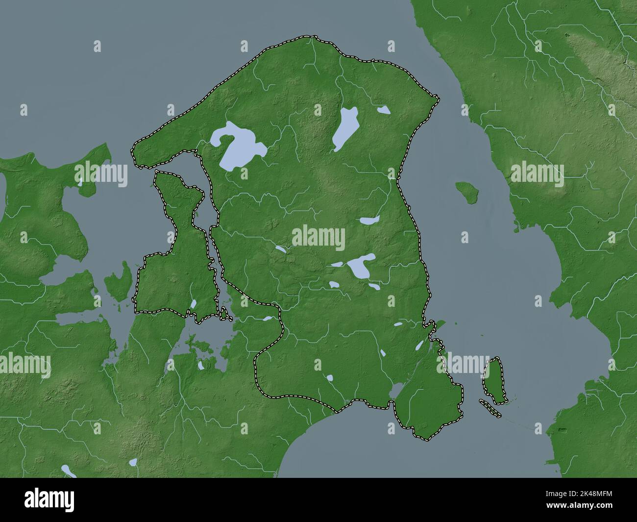 Hovedstaden, region of Denmark. Elevation map colored in wiki style